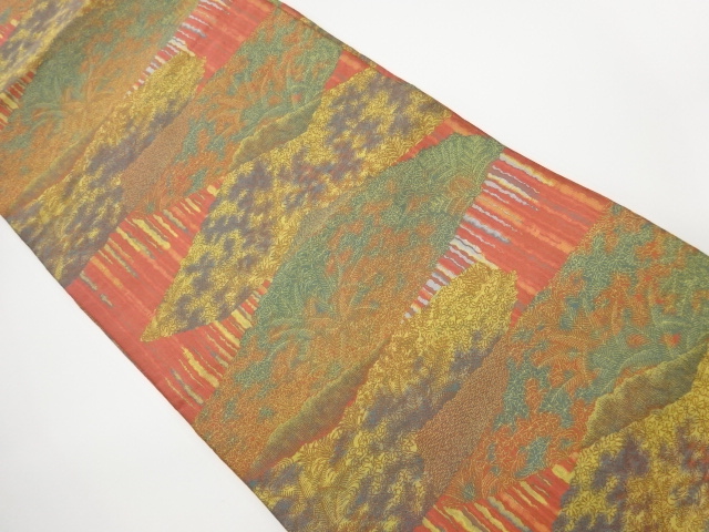 リサイクル　萬葉製　草花模様織出し名古屋帯